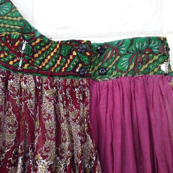 Bollywood Wrap Skirt Sz-S Lined Boho Hippy Festival Ethnic Purple Green Metallic - Picture 9 of 12